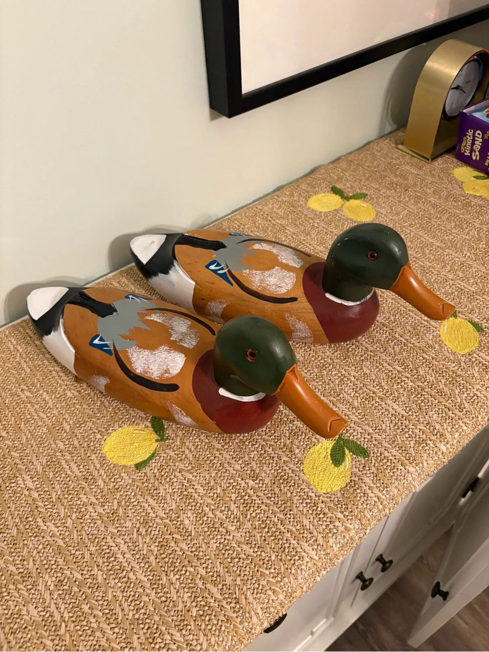 Vintage Solid Wood Mallard Duck Decoy Pair Rustic Waterfowl Cabin Decor set